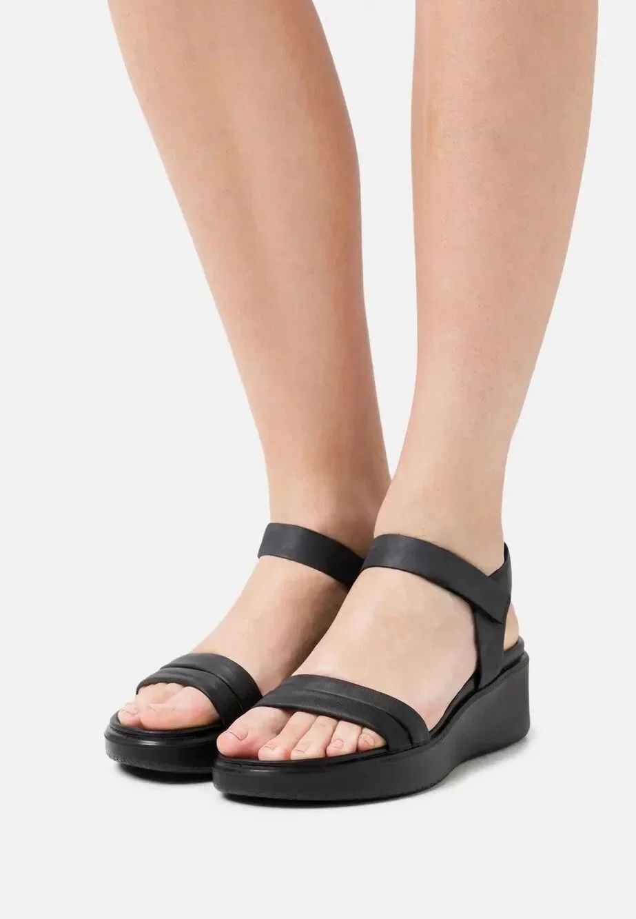 ECCO Flowt Wedge LX Leather Sandals Black 41 US 10-10.5 New